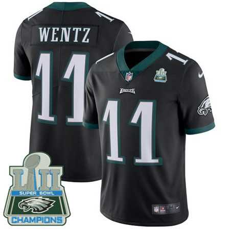 Men's Nike Eagles #11 Carson Wentz Black Alternate Super Bowl LII Champions Stitched Vapor Untouchable Limited Jersey